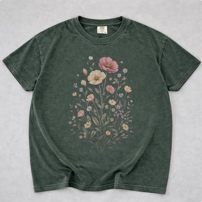Vintage Botanical Wildflower Mens Kids T Shirt, Comfort Colors Boho Nature Tee