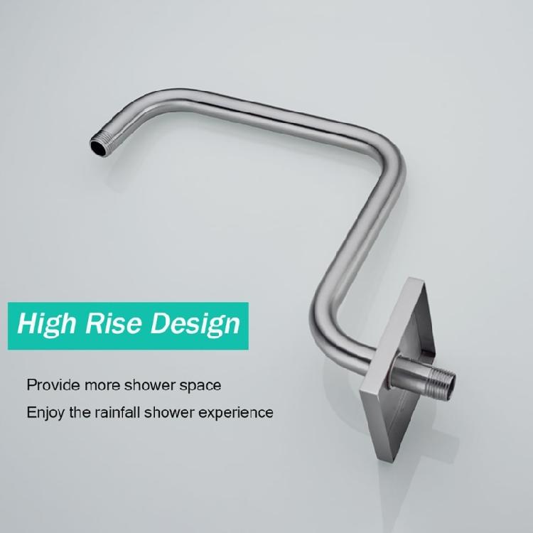 Metal Shower Head Extension Arm 33.5 Cm for Wall Mounted Bathroom Showers with Arched Form and Cover Plate Trim for Position Change
