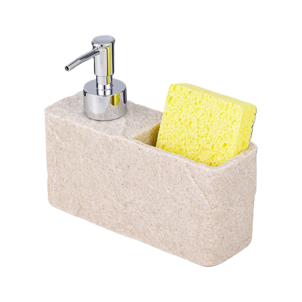 Bathroom Decor Bathroom Pump Bottle 2 In 1 Soap And Sponge Holder Cleaning Tool Resin Soap Dispenser Compact Size