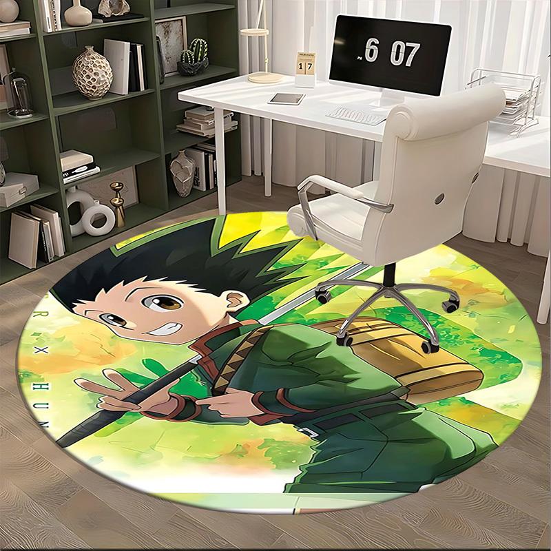 1pc Hunter x Hunter Leorio Anime Cartoon Design Round Carpet Office Chair Mat Non-Slip Rug Suitable for Home Decor, Living Room
