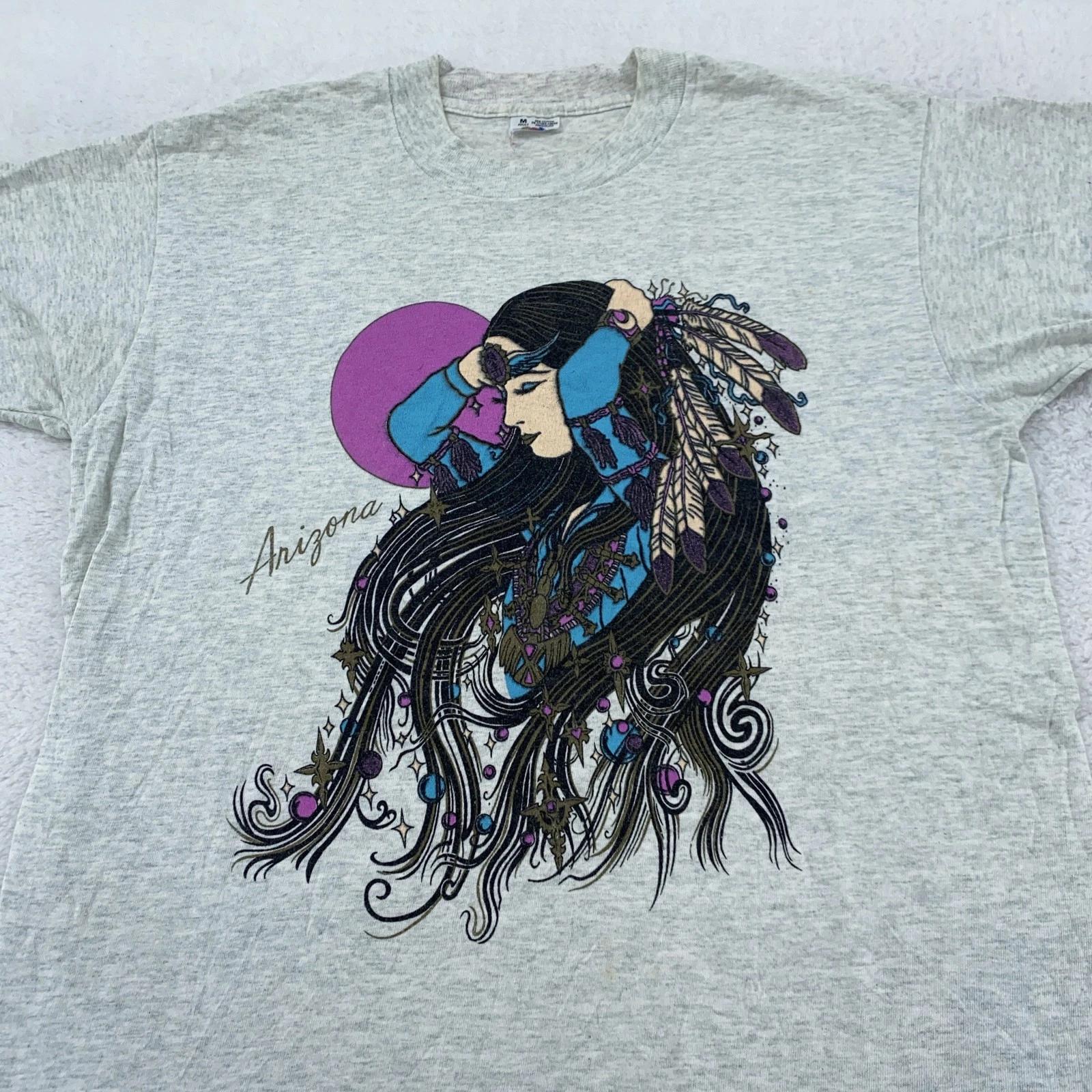 Vintage Arizona Shirt Mens M/L Native American Feathered Woman Southwestern 90s S