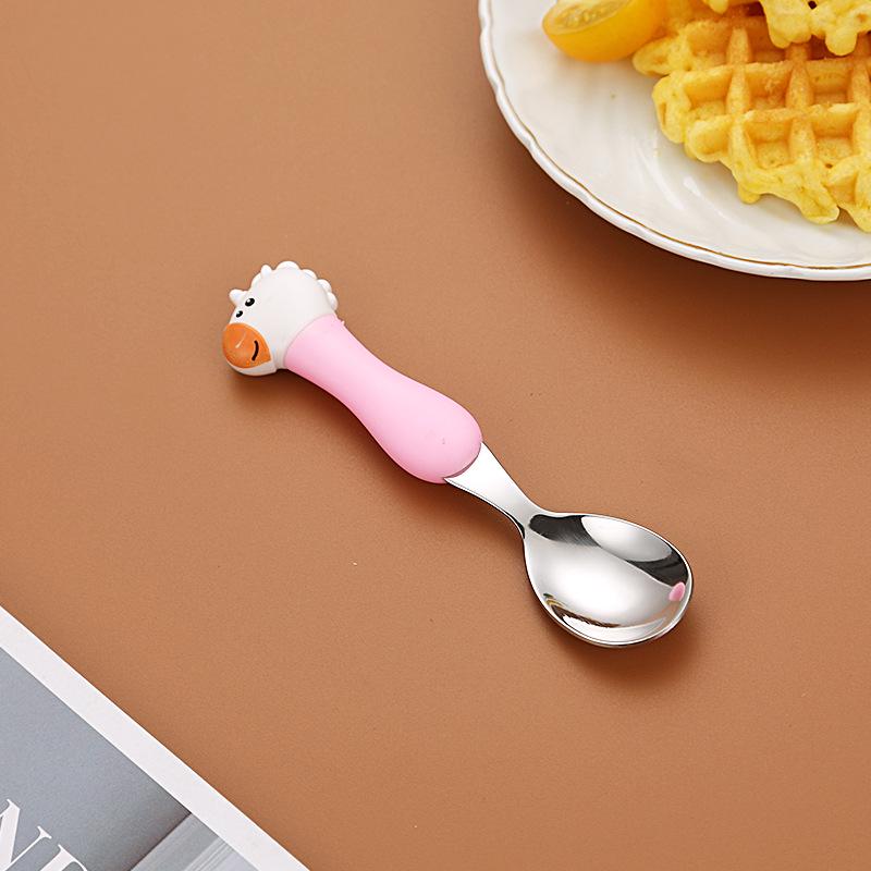 304 Stainless Steel Baby Tableware Set - Includes Spoon, Fork, Anti-Fall Cute Cartoon Chopsticks for Kids