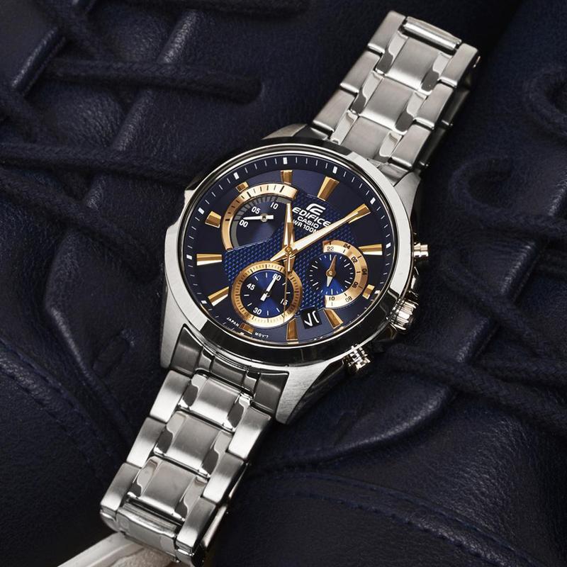 Casio EDIFICE 100 Meters Waterproof Quartz Movement Stainless Steel Strap Japanese and Korean Watch Men's Watch Blue Dial EFV-580D-2AVUDF