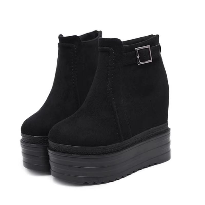 558-8 Slope heel super high heel short boots 14CM waterproof platform muffin thick sole not tired feet women's shoes inner height increase Martin boo