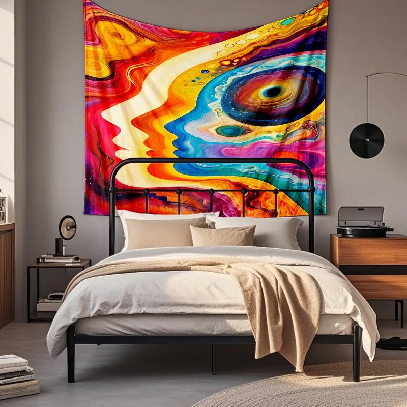 Boho Chic Wall Tapestry With Moon Phase Floral Starry Sky Design Bedroom Yoga Studio Decor