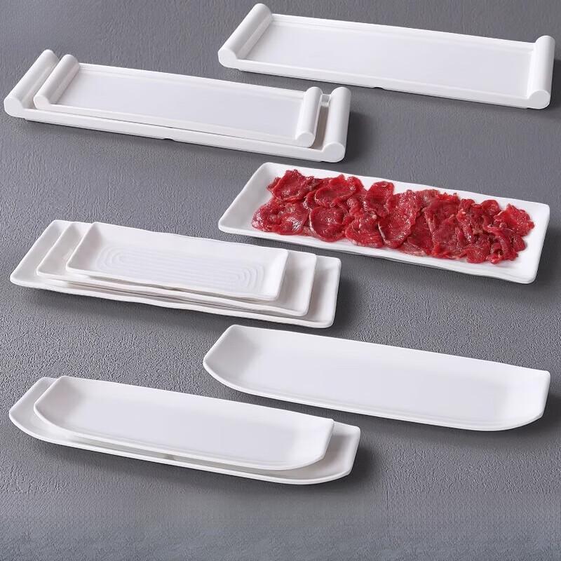 Weiße rechteckige Melamin-Servierplatten