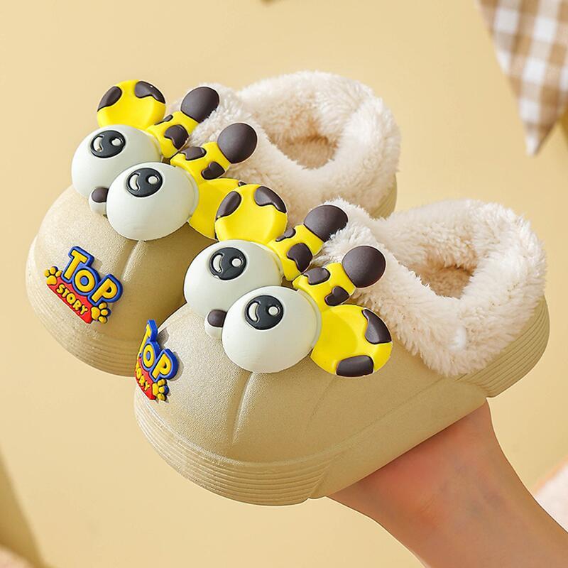 Historically Low Price New Children's Cotton Slippers Boys Indoor Waterproof Non-Slip Fleece-Lined Warm Furry Slippers Winter