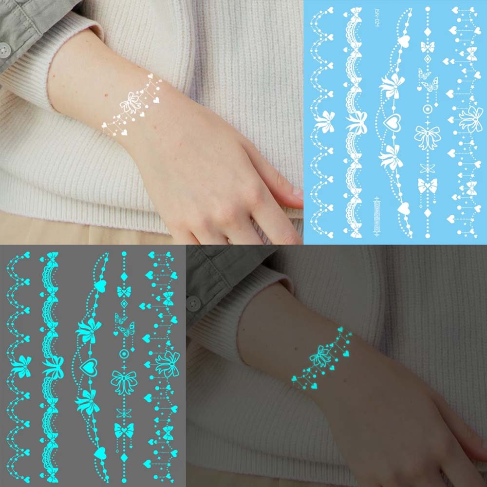 white luminous Bracelet Necklace Body Art 6Sheets Temporary Fake Tatoo Tattoo Sticker Waterproof For Women Accessories