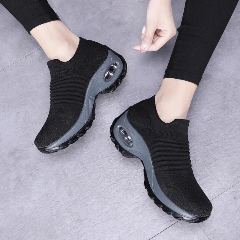 Women's Shoes Breathable Women's Sneakers Comfortable Thick Soled Tennis Sliding Sleeve Walking Shoes Anti Slip Running Shoes