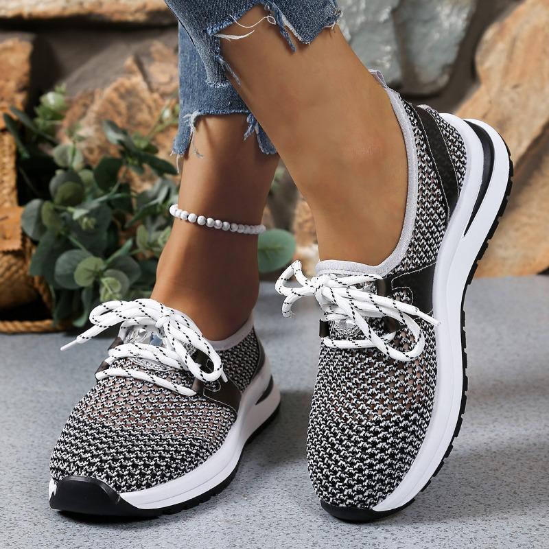 Flat Single Shoes Summer New Round Toe Mesh Breathable Front Lace-Up Soft Sole Non-Slip Wear-Resistant Sneakers
