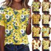 Women’s Fashion Floral Print Henley Neck Short Sleeve Cotton Linen Shirt Casual Loose Fit Button Front Top