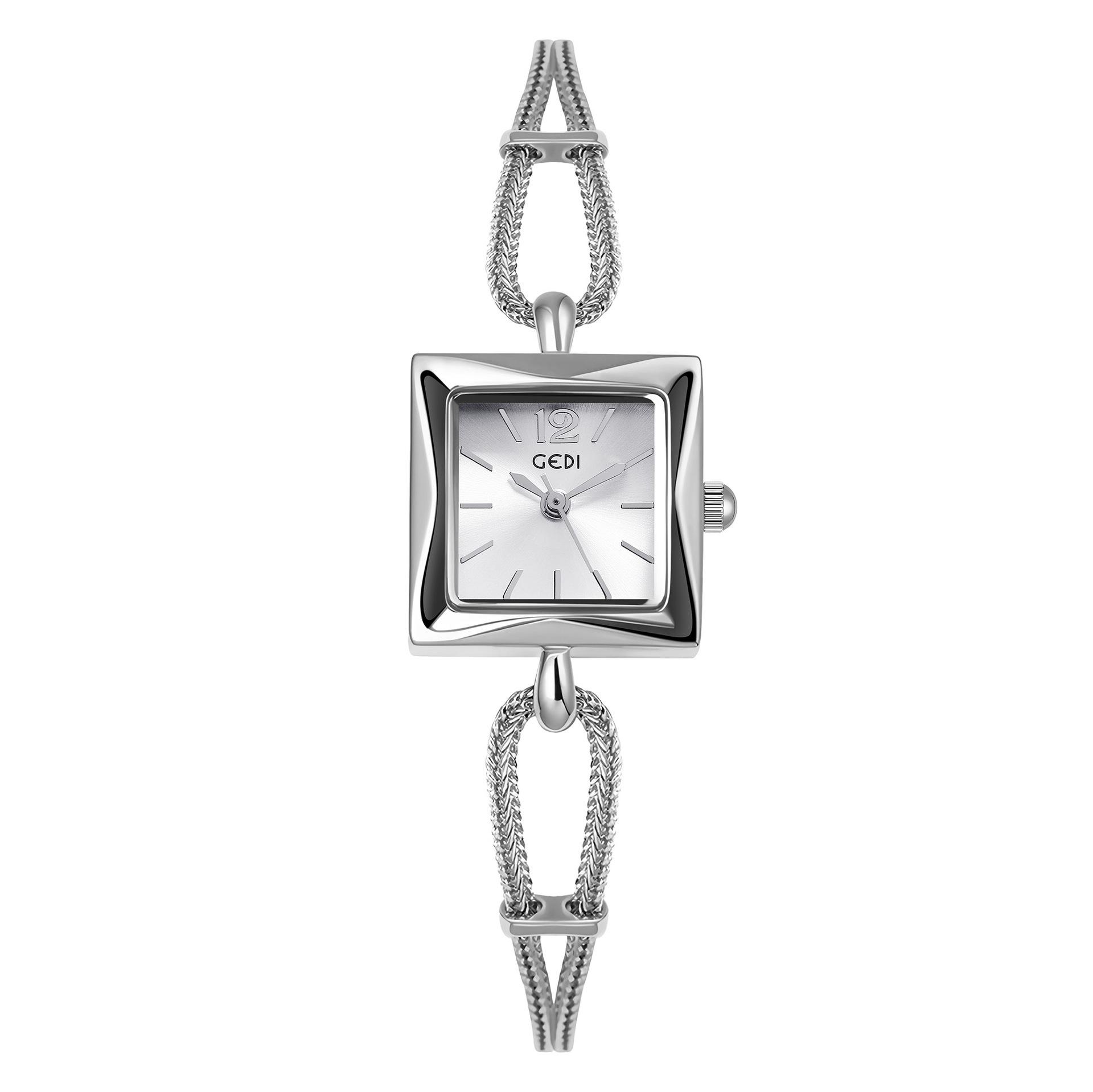 

Goldie Brand Fashionable Silver Pointer Square Light Luxury Retro Student Party Alloy Bracelet Quartz Watch