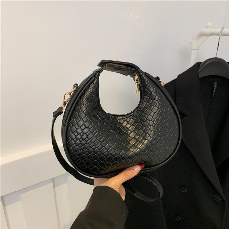 Ladies' PU Leather Shoulder Bag Solid Color Lattice Crossbody Bag Small Luxury Bag Trend Fashion
