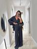 Black Deep V Neck Knitted Top and Wide Leg Pants Set