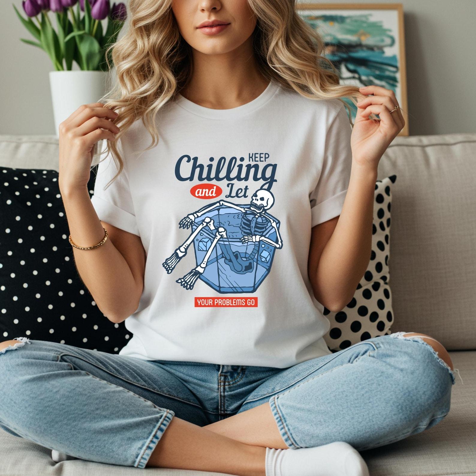 Keep Chilling Skeleton Float T-Shirt | Funny Summer Skull Tee | Relaxing Skeleton Shirt | Pool Party Graphic Tee 3XL