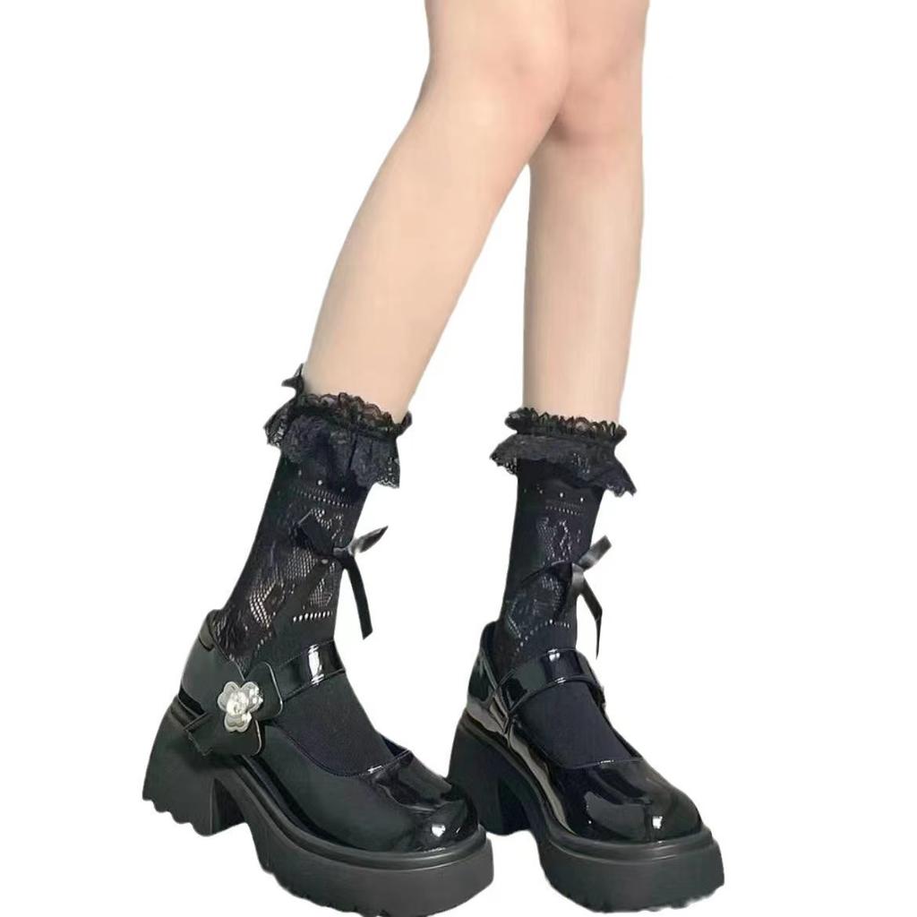 Summer Thin Lace Mid Tube Socks Sweet Bow Hollowed Ballet Calf Socks Lolita White