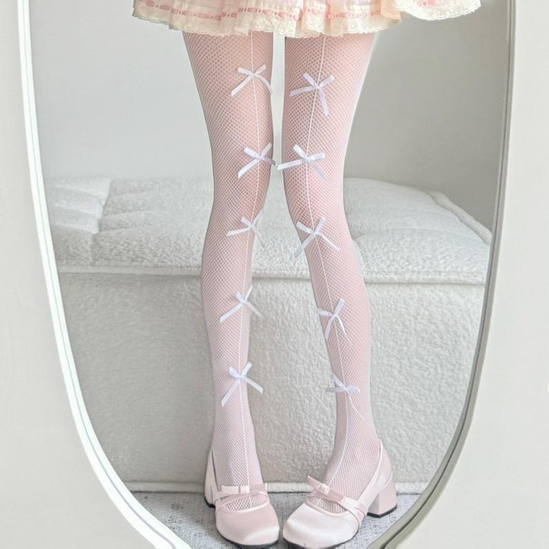 Millennium Bow-tie White Wind All Tie-in Thin Bottom Lolita Hollow Day Socks Summer Panty Net Socks One Size белый