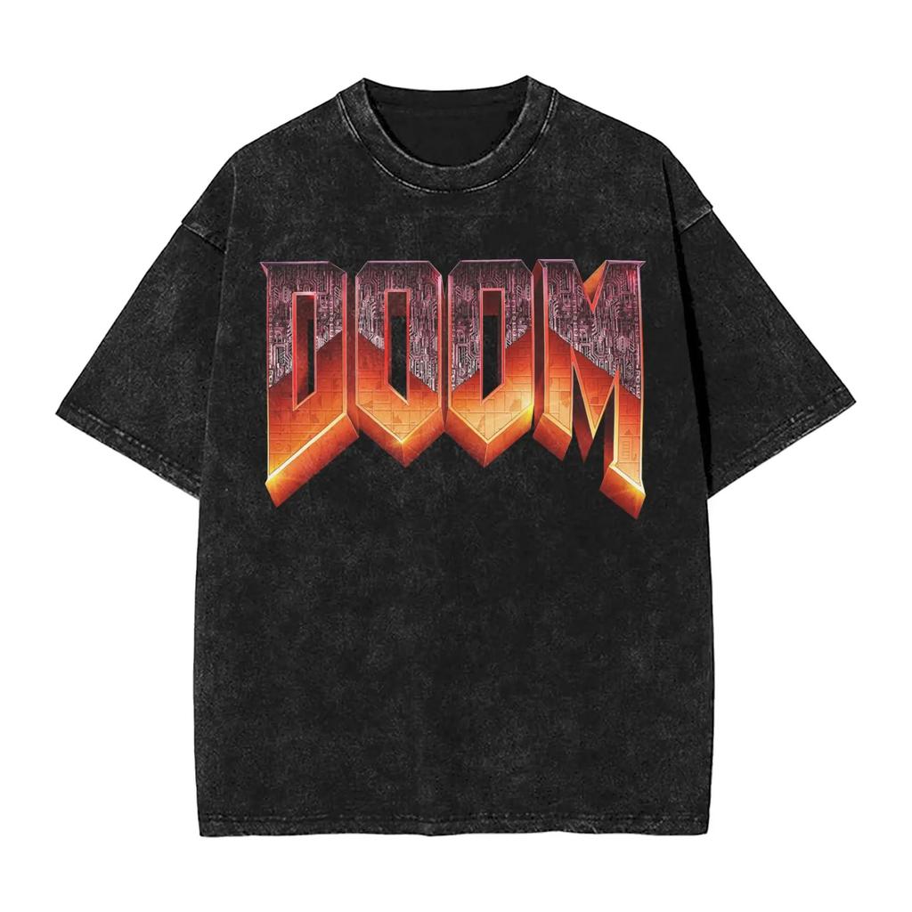 Ciemna Koszulka Oversize z Efektem Sprania Streetwear Yk Doomguy Dooms Eternal Slayer Cacodemon Koszulki Mężczyźni Kobiety Bawełna Graficzny Nadruk