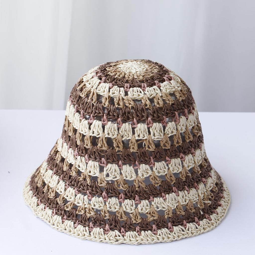 2024 New fashion Style bucket hat Multicolor Foldable Sun Crochet Hat For Beach, Travel And Vacation handmade straw hat