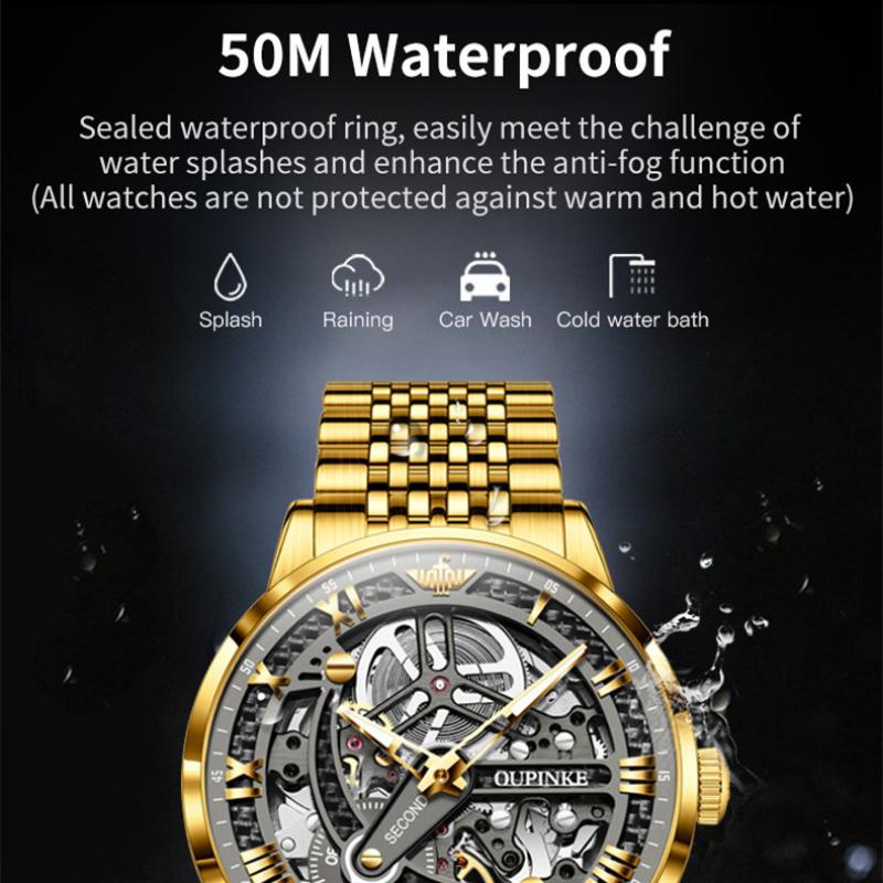 OUPINKE Men's Watch Automatic Mechanical Watch Hollow Business Waterproof Machine High-end Watch