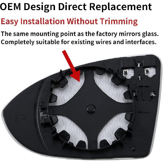 Passenger Side Mirror Replacement For Volkswagen VW Golf MK7, GTI, R, SportWagen, Alltrack, Jetta - Right Heated Mirrors Glass