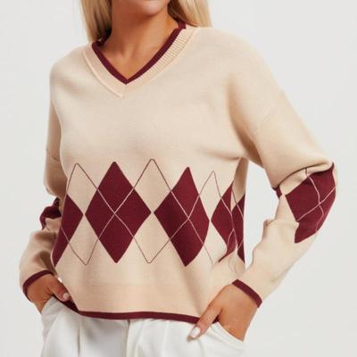 Early Autumn V-Neck Diamond Knit Sweater for Women