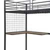 [32552890SAA] Iron Bed, Bunk Bed, Loft Bed, with Desk and Wardrobe, Side Ladder with Handrail, Iron+Chipboard, Black+Dark Wood Color, 90x200cm