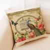 Retro Flower And Bird Design Linen Pillowcase Car Seat Cushion Cover Decorative Living Room Sofa 45*45Cm