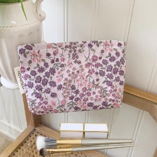 Jacquard Embroidery Floral Makeup Bag for Women, High Aesthetic Large Capacity Cosmetic Pouch, Travel Storage Handbag Clutch