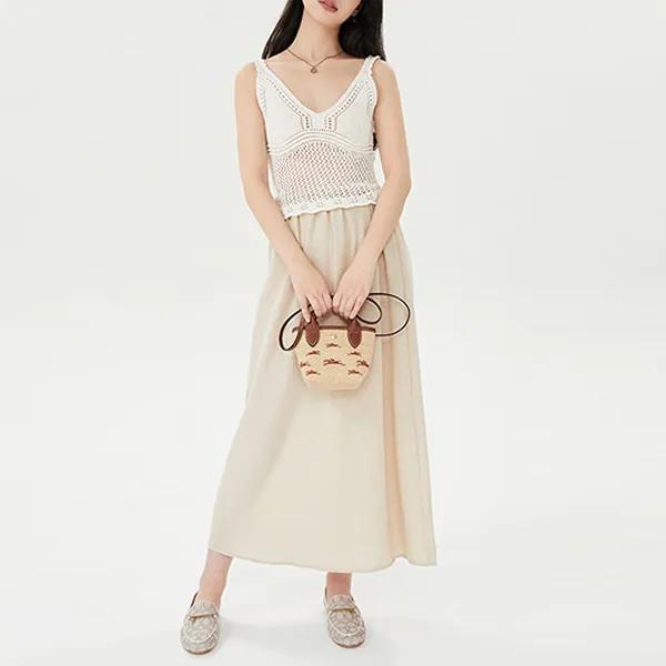 LONGCHAMP Le Panier Pliage Cow Leather Trim Shoulder Bag , Crossbody Bag , Handbag Mini Women's Beige Brown (Unisex) Handbags 10206HCF035
