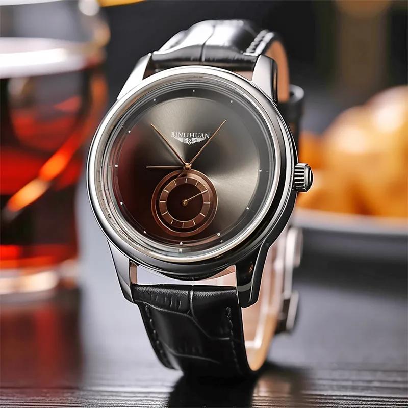 Minimalist Business Watch for Men Quartz Clock Leather Wristwatch