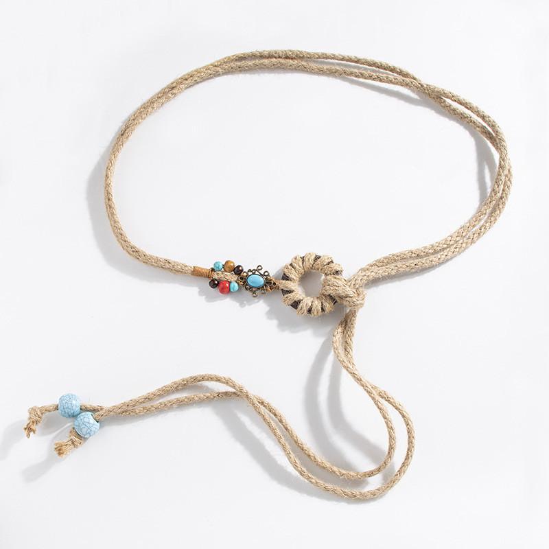 Bohemian Ethnic Fiber Waist Rope With Handwoven Splicing For Relaxed Summer Outfits