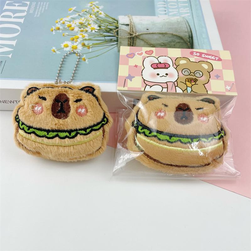Handmade Cartoon Capybara Hamburger Plush Doll Brooch - DIY Clothing Accessory