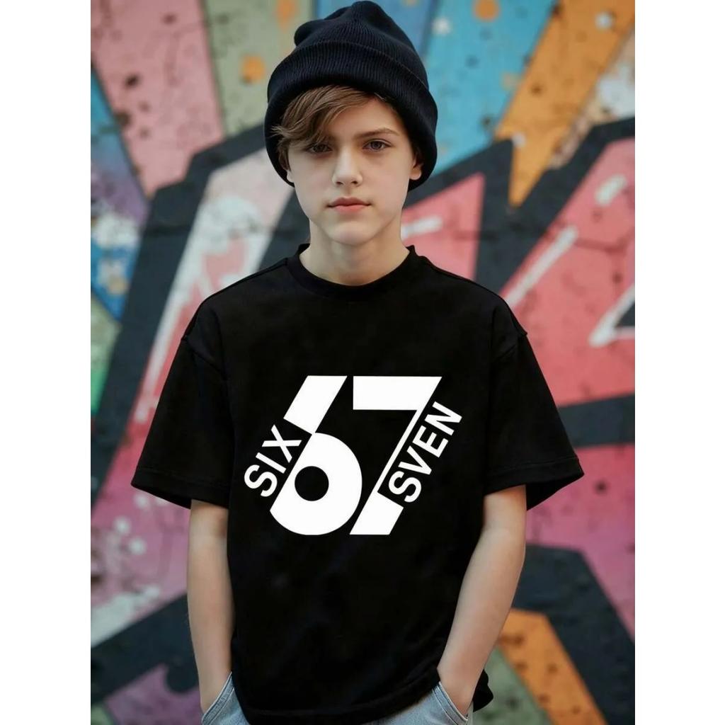 Fashion Children Funny 67 Meme Number Six Seven Print Short Sleeve Children T-Shirt Boy and Girl T-Shirts Round Neck Top Clothes