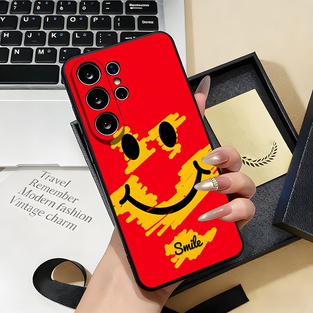 Anime Smile Phone Case For Samsung S26 S25 S24 FE S23 S22 S21 Plus S20 Ultra Note20Ultra Black Soft Shell