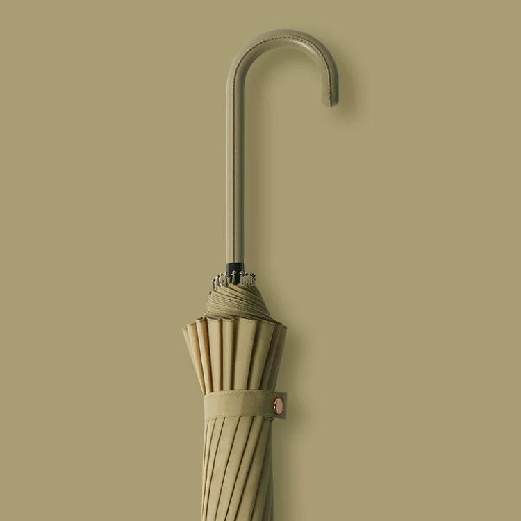 16-Rib Umbrella with Japanese-Style Fresh Design, Leather Handle, Curved Hook, Straight Pole, Large Double-Person Umbrella for Sun and Rain, Gift or