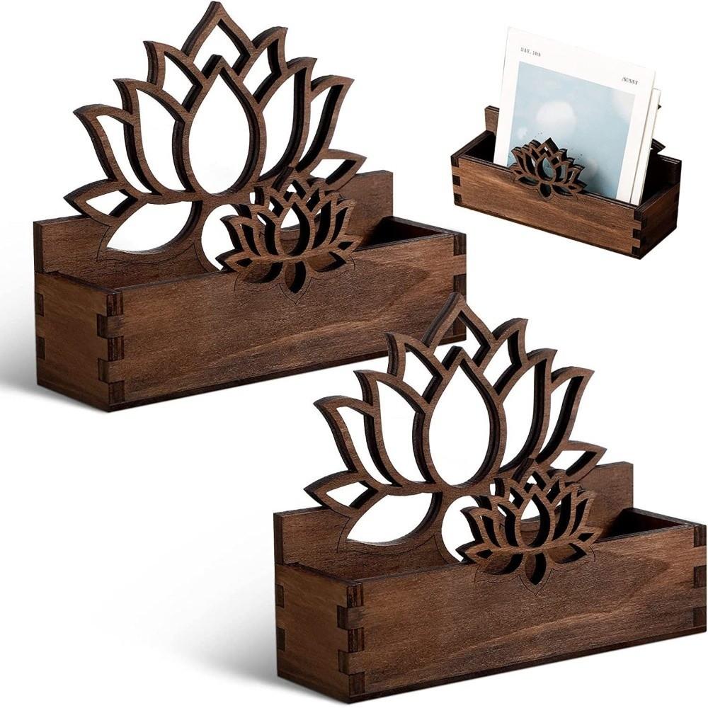 Lotus Shape Tissue Box Holder Wooden Napkin Stand Fashion Card Storage Box Office Desktop