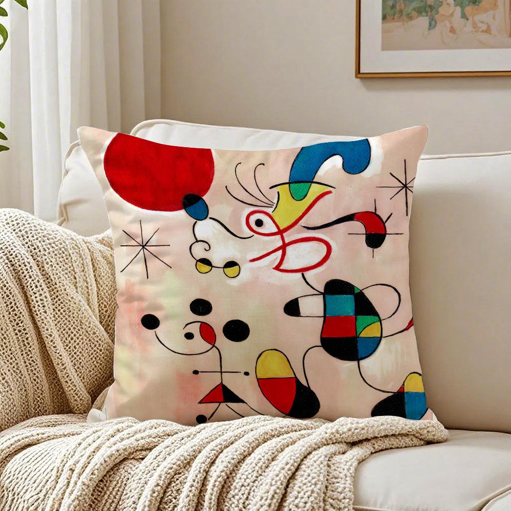 JJoan MMiro Abstract Art Painting Cushion Cover Linen Pillowcase Soft for Sofa Bed Home Room Decor