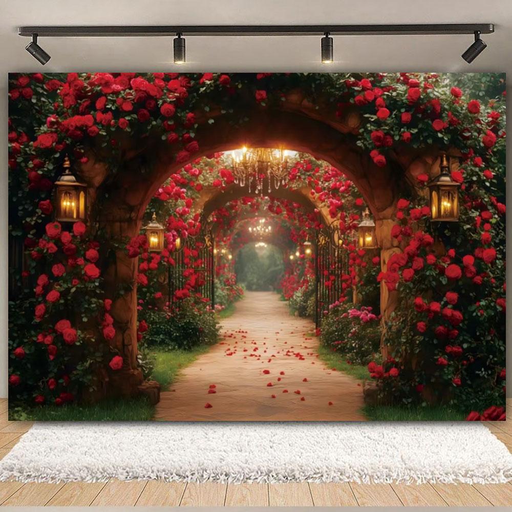 February 14 Valentine's Day Backdrop Romantic Valentine Scenes Red Love Heart Floral Wedding Portrait Photography Background