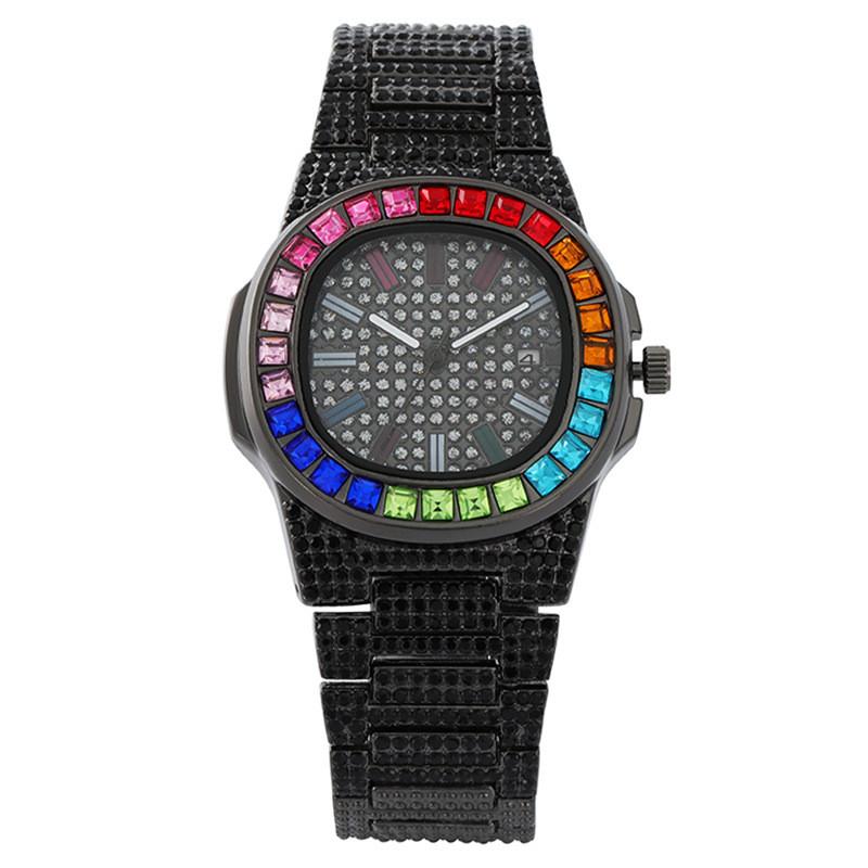 

Womens Stylish Square Dial Watch With Colored Rhinestone Decorations And Stainless Steel Buckle Black