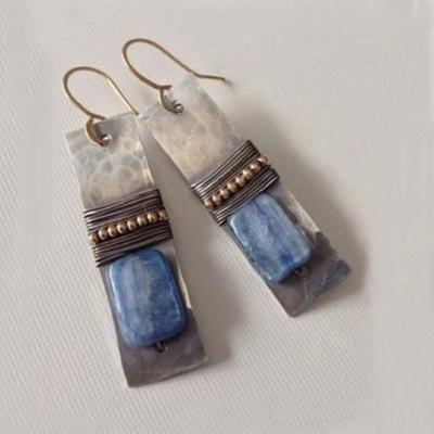 Γυναικεία μόδα ρετρό σκουλαρίκια Bohemia Blue Stone Ear Hook Κοσμήματα σταγόνας αυτιού