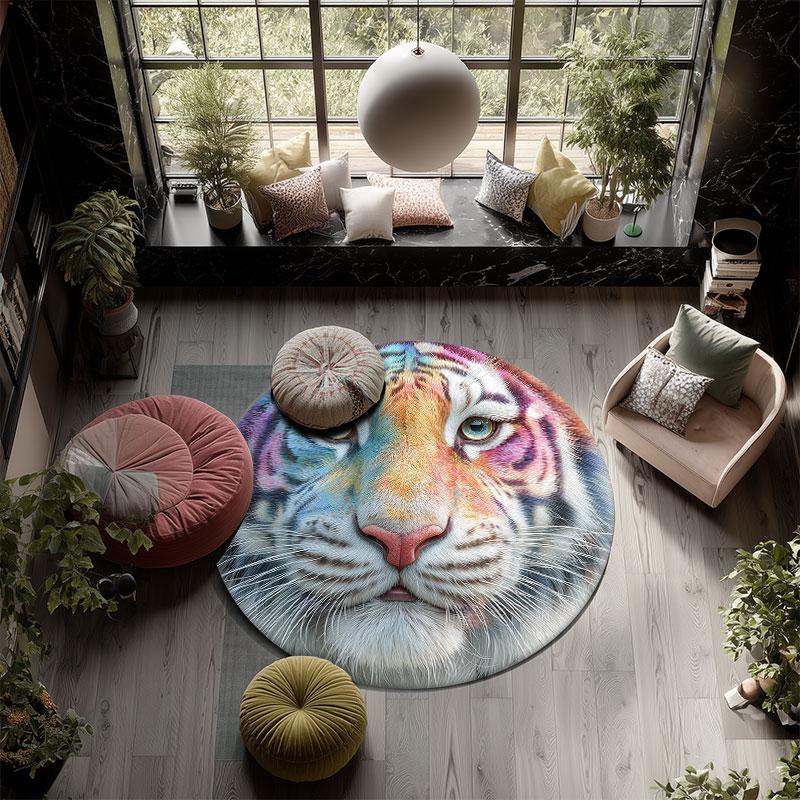 Tiger pattern round rug,Carpet Rug for Living Room Bedroom Playroom ,Non-slip Floor Mat,Holiday Gifts and Birthday Gifts.