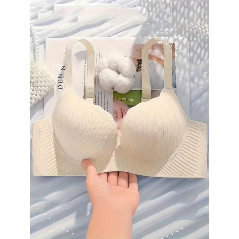 Женский бесшовный бюстгальтер-бралетт телесного цвета в рубчик с Push-Up эффектом, удобный, поддерживающий 32 абрикосовый