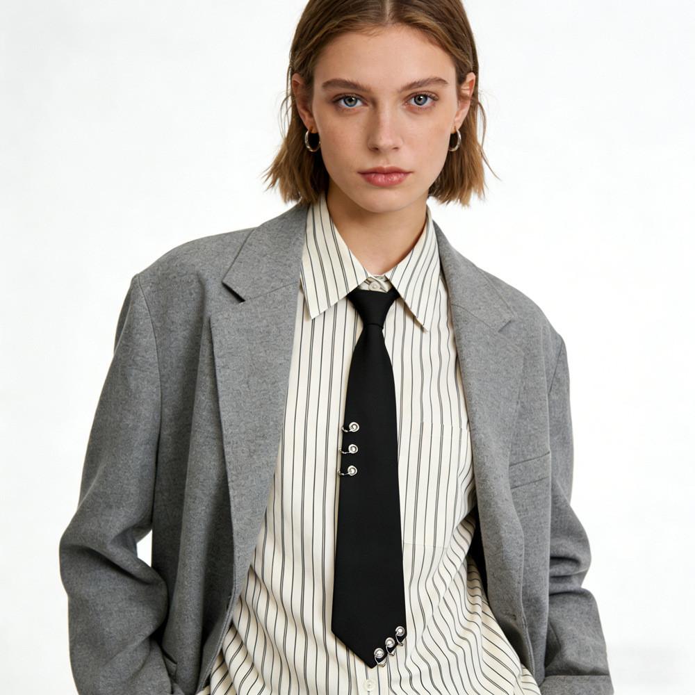 Punk Style Round Ring Studded Tie With Geometric Pattern For Men And Women