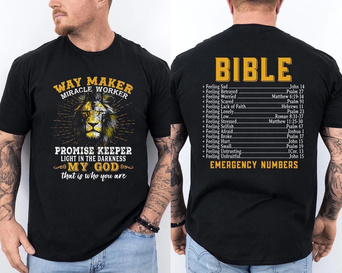 Bible Emergency Numbers | Funny Christian Bible Jesus Lion Religious 2 Sided Tee S разноцветный