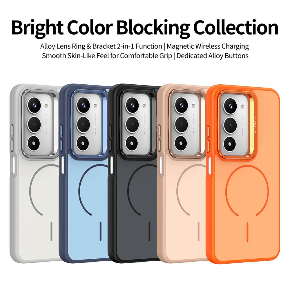 KEYSION Matte Skin Feel Lens Stand Phone Case for Magsafe for Xiaomi POCO M8s 5G Magnetic Shockproof Cover for POCO M8S 5G