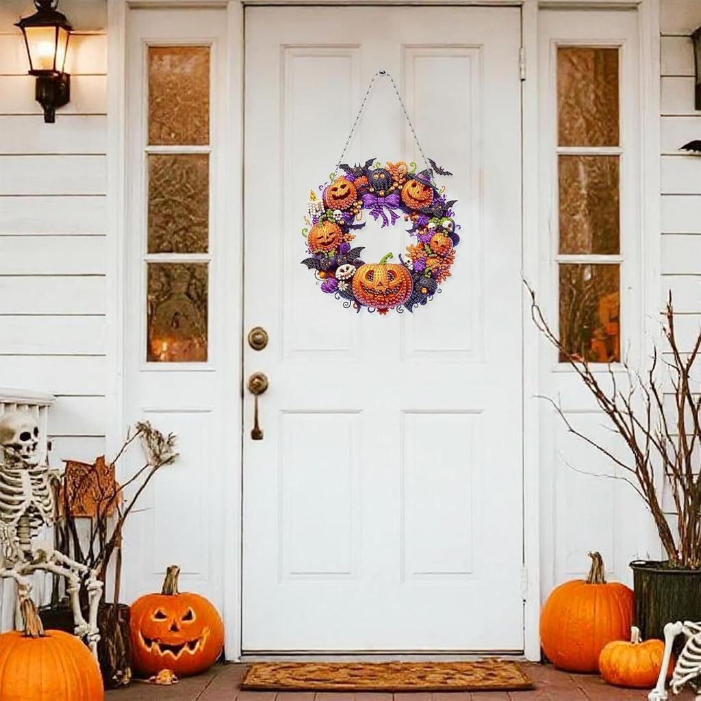 Strassmalerei Halloween-Kranz 2D Acryl Aufhängbare Fensterdekoration Strassmalerei Bastelset Für Schlafzimmer Arbeitszimmer