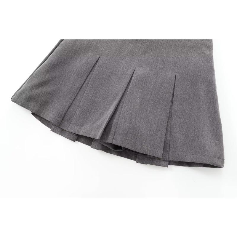 2025 Summer Women's Solid Pleated Midi Skirt - European & American Style