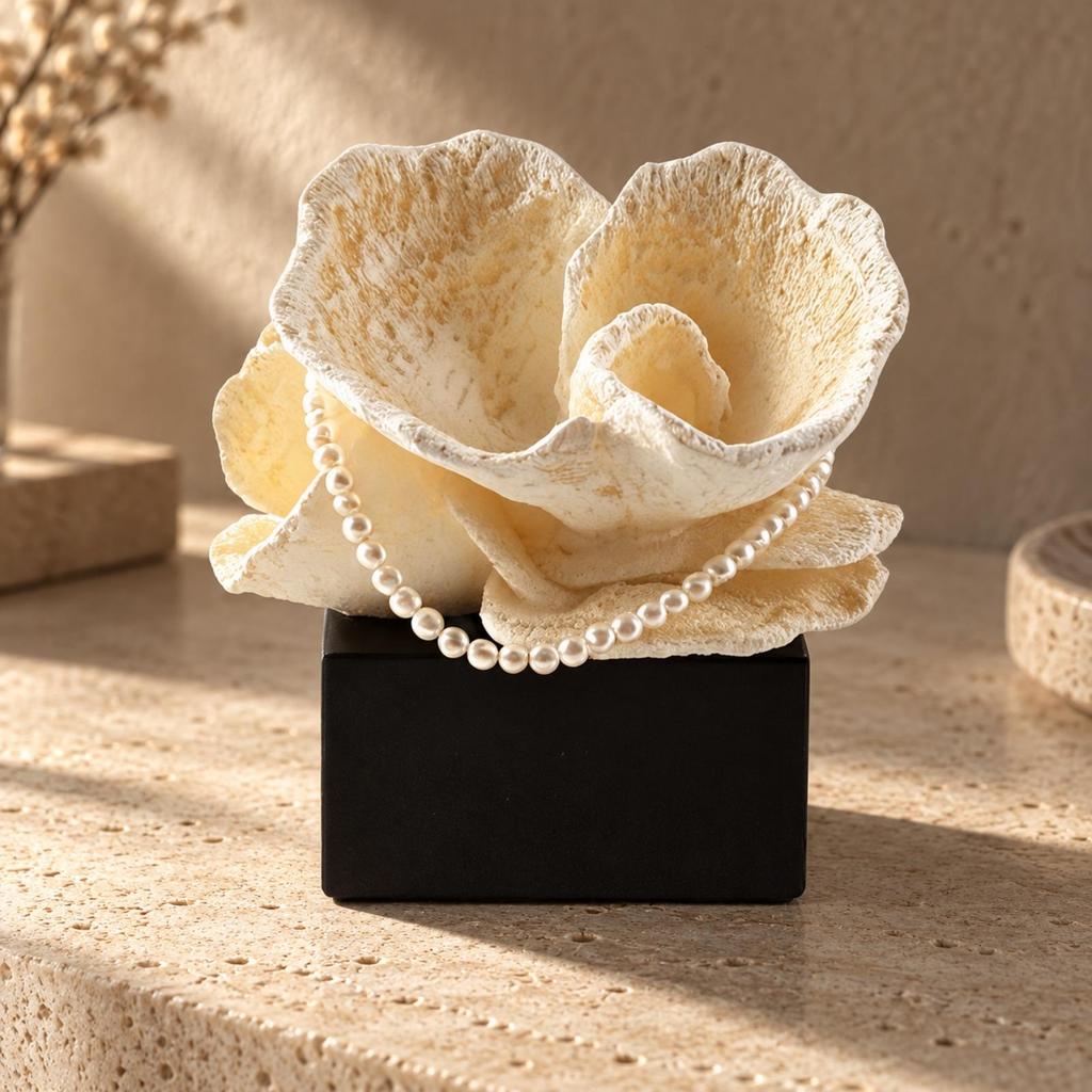 Sculptural Petal Highlight with Ebony Base Textured Tabletop