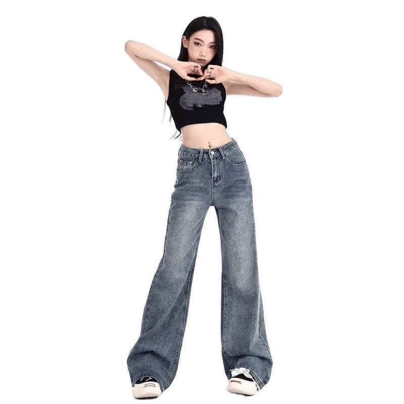 2025 Retro High-Waisted Wide-Leg Jeans for Women - Slimming Micro-Flare, Floor-Length Design for Spring & Autumn
